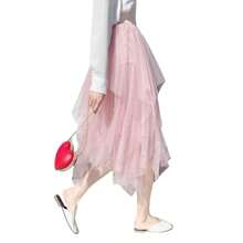 2025 Women's Sexy Solid Color Mesh Skirt, Irregular Elastic Tulle Bubble Skirt, Daily Life And Vacation - 粉色 - 查看 3
