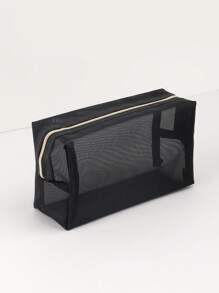 1pc Black Nylon Cosmetic Bag, Travel Makeup Bag,Cosmetic Bag Gold Zip,Travel Reusable Storage Bags For Women,Lipstick Skin Care Product Storage Wash Cosmetic Bag,Boho Vibes