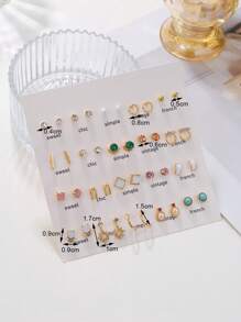 40pcs Pearl & Rhinestone Geometric Earring Set, Suitable For Women's Daily Wear