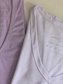 V Neck T-Shirt Kits Women's Clothing Blouse And T-Shirt 100% Cotton Fabric Quality Modern - 白色和淡紫色 - 查看 3