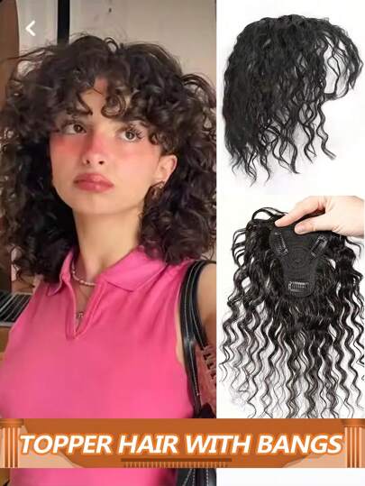 顶饰人发饰品水波发夹假发女士假发机器制造基础顶饰自然蓬松 T 形设计女士