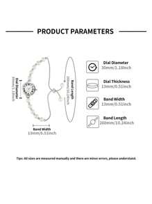 LUCKYFOX 1 pieza Reloj de cuarzo elegante de moda de alta gama con correa de perlas para niña, diseño de pulsera ajustable, adecuado para la vida diaria y como regalo