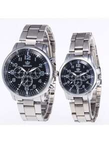 6 件/套休闲街头风格情侣不锈钢表带石英模拟手表 - 彩色 - 查看 4