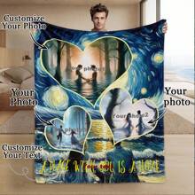 定制爱情背景图片和文字毯子，情人节装饰挂毯，个性化的理想礼物，适合他/她、男朋友、女朋友、爸爸、妈妈、家人、朋友、宠物，适合周年纪念日、情人节、母亲节、生日、儿童节、父亲节、毕业典礼、婚礼、圣诞节、沙发、床、汽车、卧室、客厅、办公室、户外露营、海滩、家庭墙壁装饰