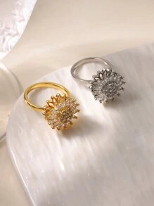 1 pièce Bague à cristaux de luxe en forme de flocon de neige pour femmes. Bague rotative, anti-stress, réglable, cadeau de mode bijoux anti-anxiété