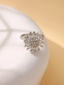 1 pièce Bague à cristaux de luxe en forme de flocon de neige pour femmes. Bague rotative, anti-stress, réglable, cadeau de mode bijoux anti-anxiété
