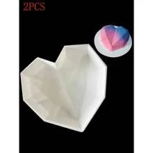 2Pcs 3D Diamond Heart Shape Mold Silicone Chocolate Cookie Muffin Baking Tool Party Dessert Reusable Kitchen Bakeware - Multicolor - View 4