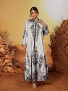 新款加大码优雅立领阿巴雅长袍，镶嵌水钻饰钉和珠子，多色中东风格长款端庄阿巴雅 - 彩色 - 查看 4