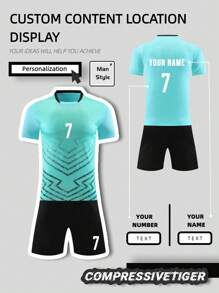 2pcs Personalized Soccer Jersey - Customizable Name And Number Print Short Sleeve T-Shirt + Shorts Co-Ord Dragon Pattern Quick-Drying Sweat-Absorbing Sports Set As Gift