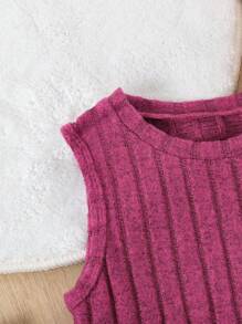 Young Girls Plain Ribbed Sleeveless Casual Dress 2 Pieces Set