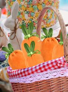 1 件/3 件/6 件复活节胡萝卜兔子礼品袋、复活节篮子填充物、兔耳胡萝卜形天鹅绒束口袋、生日派对用品、复活节装饰 - 彩色 - 查看 1