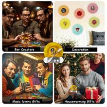 Funny Retro Vinyl Record Coasters, Creative Drink Coasters Set Of 6 With Vinyl Record Player Holder For Music Lovers, Housewarming Hostess Gifts (6, V3) - 1 - View 7