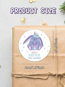 15/35/70 pièces Autocollants circulaires personnalisés pour Pâques, autocollants de cadeau de texte personnalisé, autocollants décoratifs de lapin de Pâques et d'œuf de bande dessinée, étiquettes autocollantes, autocollants de sceau de boîte-cadeau - Multicolore - Voir 3