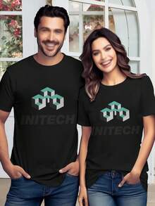 Initech Logo Couples T-Shirts - Office Space Women's Tees | Matching Shirts - Black - View 1