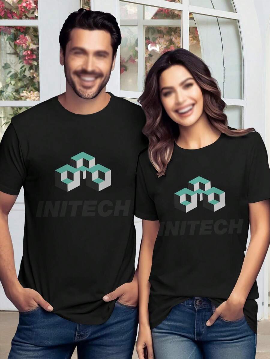 Initech Logo Couples T-Shirts - Office Space Women's Tees | Matching Shirts - Black - View 1