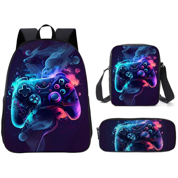 3件套返校背包，男女童通用，儿童足球主题背包，适合青少年、小学生、初中生和高中生，大容量16英寸书包，带肩包和铅笔盒 - 雙肩包+挎包+筆袋 - 查看 21