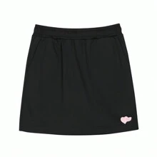 Skechers Colorful Casual Series Heart Print Black Knitted Skirt