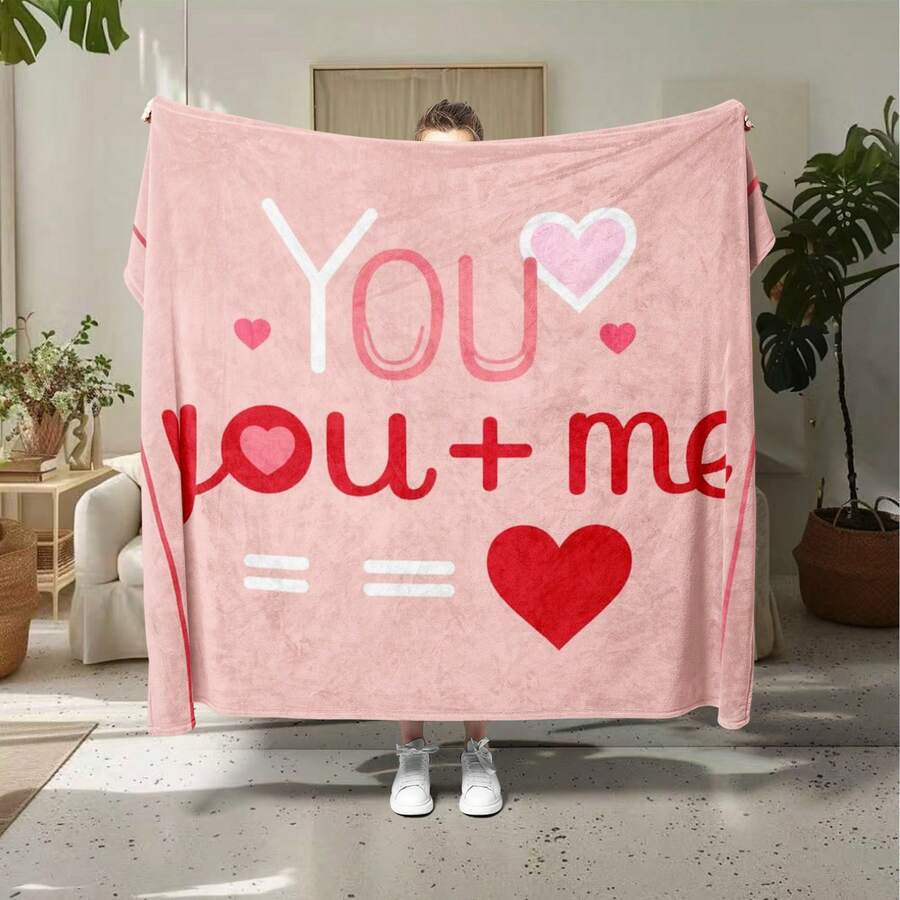 Soft Valentine's Day Element Print Throw Blanket, Modern Style, Cozy Comfort For Sofa, Bed, Office, Perfect Valentine's Day Gift For Couples