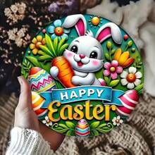 7.9 英寸圆形农舍风格复活节兔子、胡萝卜和花卉设计花环，适用于门和墙壁装饰，可悬挂的节日装饰，适合家庭和庆祝活动，是送给朋友和同事的独特礼物 - 彩色 - 查看 6