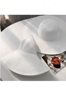 1 pezzo Cappello da spiaggia di paglia da donna con ampia tesa, piccolo e pieghevole, per le vacanze