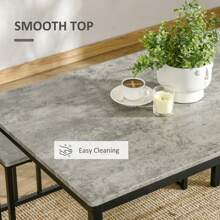 HOMCOM Dining Table And Chairs Set For 4 People, Concrete Effect Kitchen Table And Bench Set With Steel Frame, 4 Piece Dining Room Sets, Grey - Grey - View 6