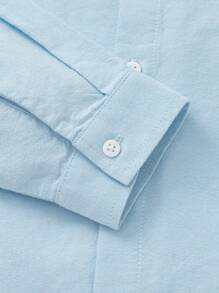 Balabala Young Boys Button-Up Shirt, Classic Preppy Style - Blue Tint - View 4