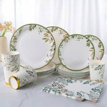 优雅的一次性餐具套装，7/9 英寸派对盘子餐巾杯，生日派对礼品用品一次性纸盘餐巾杯，适用于生日主题派对装饰 - 彩色 - 查看 1