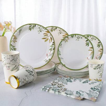 优雅的一次性餐具套装，7/9 英寸派对盘子餐巾杯，生日派对礼品用品一次性纸盘餐巾杯，适用于生日主题派对装饰
