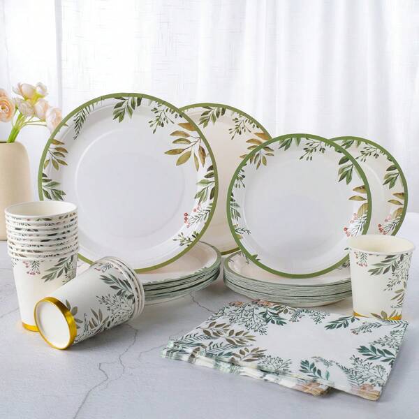 优雅的一次性餐具套装，7/9 英寸派对盘子餐巾杯，生日派对礼品用品一次性纸盘餐巾杯，适用于生日主题派对装饰