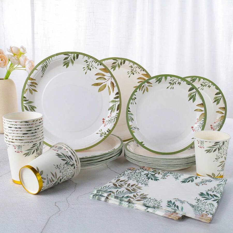 优雅的一次性餐具套装，7/9 英寸派对盘子餐巾杯，生日派对礼品用品一次性纸盘餐巾杯，适用于生日主题派对装饰 - 彩色 - 查看 1