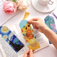 Juego de 4 piezas de pintura colgante en forma de marcapáginas de estilo de arte de diamantes DIY con borlas, decoración del hogar con estilo de pintura al óleo de Van Gogh, de vuelta a la escuela como regalo, decoración colgante de pared, manualidad de marcapáginas, artesanía de amantes de las piedras rhinestone y, suministros navideños, regalo de graduación y cumpleaños