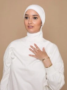 1 pieza Accesorio de abaya para mujer, gorro turbante de color liso, ajustable con cordón, transpirable y cómodo, banda ancha elástica, absorbente y antideslizante, versátil para uso diario, deportes, yoga, atuendos de moda