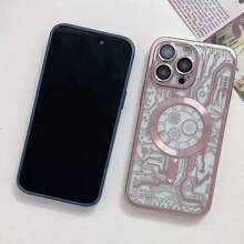 Electroplating Mechanical Pattern Mobile Phone Case, Magnetic Mobile Phone Case With Lens Film Protective Cover Suitable For IPhone14/14pro IPhone14ProMAXiPhone13pro Gift For Birthday, Mother, Family, Friends, Boyfriend, Girlfriend - Pink - View 7