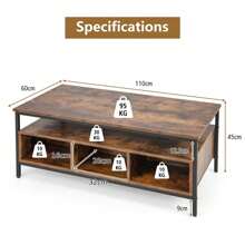 Industrial  Coffee Table Wooden Cocktail Center Table With Storage Shelf - Coffee Brown - View 2