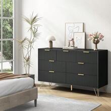 LYNSOM Black Dresser For Bedroom, Fluted 6 Drawer Wood Dresser With Golden Handles, Modern Dressers & Chests Of Storage Drawer For Hallway Entryway - màu đen - Xem 4