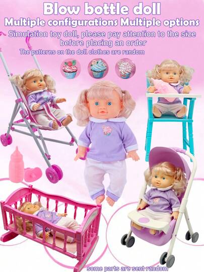 26cm Realistic Baby Doll Toy That Can Drink Water And Pee, Interactive Role Play Toy For Girls, Children's Folding Stroller, Baby Doll Stroller, Princess Baby Carriage, Doll Bed, Doll High Chair, Toddler Role Play Toys