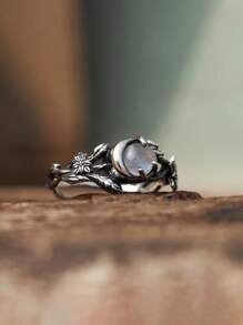 1pc S925 Sterling Silver Vintage Tree Branch Shaped Artificial Cat Eye Stone Ring, Versatile, Suitable For Women's Daily Wear, Festivals And Parties, Jewelry Gift - Branch Shape Women's Ring - View 8