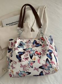 Stylish Striped Handbag - Women's Large Capacity Shoulder Bag - Zipper Tote Bag For Daily Use - Minimalist Chain Shoulder Tote Bag For Teen Girls, Women, College Students, Rookies & White-Collar Workers, Perfect For Office, Work, Business, Commute, Best Work Bag For Women, Back-To-School Season - Multicolor - View 8