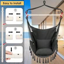 Y- Stop Hammock Chair Hanging Rope Swing Chair, Max 500 Lbs, 2 Seat Cushions Included, Removable Steel Spreader Bar With Anti-Slip Rings, Hardware Kit-For Indoor Or Outdoor(Dark Grey) - A-dark Grey - View 4