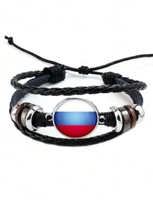 1 pieza Brazalete de cuerda de piel sintética (PU) con patrón de banderas de diferentes países - Pulsera - Ver 13