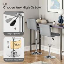 Bar Stools Set Of 2, PU Leather Breakfast Bar Stools, Swivel Height Adjustable Bar Chairs With Backrest And Footrest For Breakfast Bar Counter Kitchen Restaurant - Grey - View 5