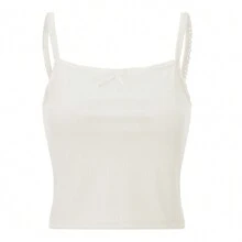 Women's Lace Trim Cami Tops Summer Rib Knit Crop Tank Tops Spaghetti Straps Sleeveless Square Neck Camisole Vests - 白色 - 查看 5
