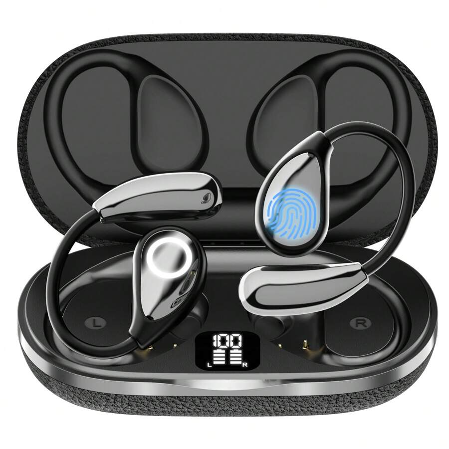 AI OWS Translator Earbuds, Leather Language Translator Earphone 144 Languages ONE Year Free Subscription, 3-In-1 Real-Time Translation Device - 黑色 - 查看 1