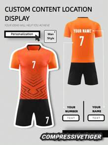 2pcs Personalized Soccer Jersey - Customizable Name And Number Print Short Sleeve T-Shirt + Shorts Co-Ord Dragon Pattern Quick-Drying Sweat-Absorbing Sports Set As Gift
