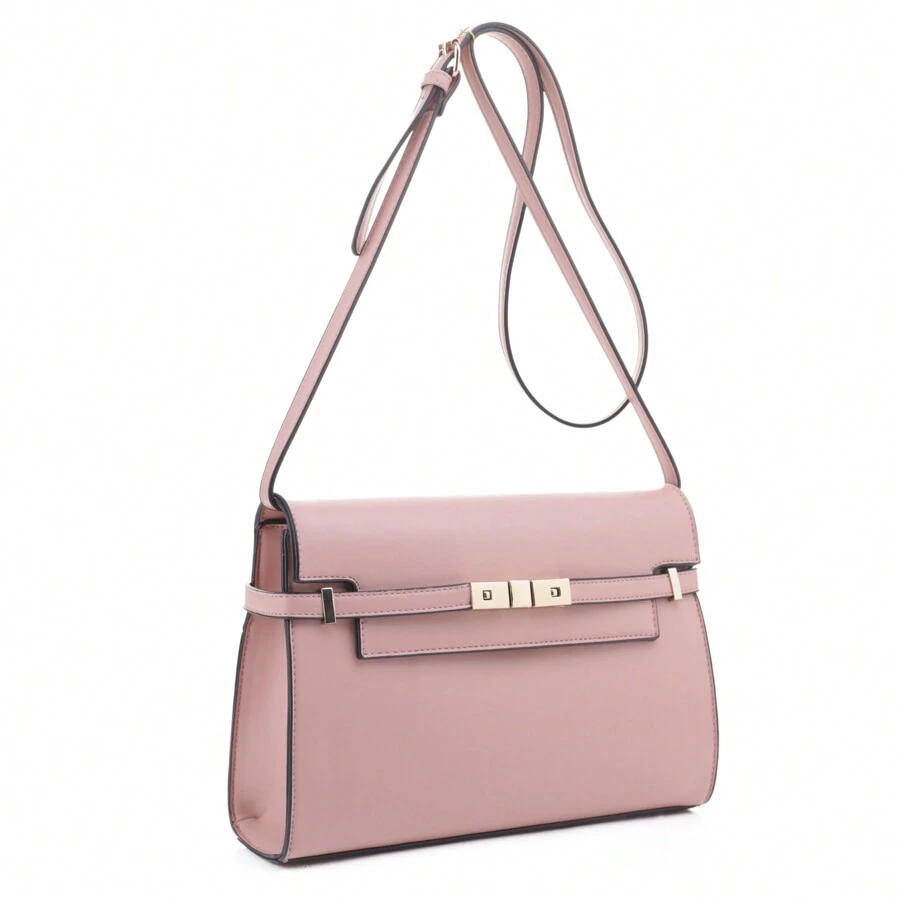 Belt Lock Medium Flap Shoulder Bag In Vegan Leather