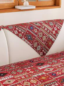 1pc Bohemian Style Geometric Embroidery Sofa Cover, Modern Couch Protector Against Cat Scratching, Suitable For Bedroom, Office, Living Room, All Seasons - Red - View 6