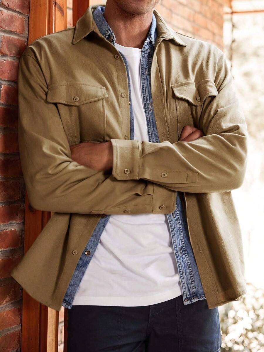 Runcati Men's Lightweight Casual Shacket Twill Button Down Shirt Jacket Long Sleeve