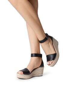 Women's Wedge Sandals Open Toe Espadrilles Sandals Comfortable Dressy Ankle Strap Platform One-Strap Sandals Suitable For Work Beach Holiday Summer Shoes - 黑色 - 查看 5
