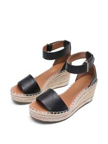 Women's Wedge Sandals Open Toe Espadrilles Sandals Comfortable Dressy Ankle Strap Platform One-Strap Sandals Suitable For Work Beach Holiday Summer Shoes - 黑色 - 查看 3
