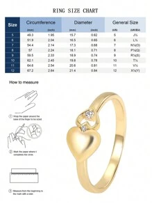 Charm-In Valentine's Day Jewelry Gift, Gold-Plated Cubic Zirconia Ring, Heart-Shaped Gold Color Women Ring, Non-Fading, Daily Wear Jewelry, Fashion Ring,Mom,Mother,Mother's Day,Gift